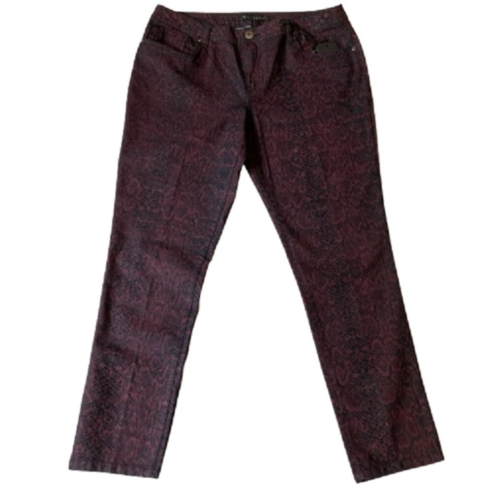 NWT Baccini Jeggings Women 14 Burgundy Black Snake Print Stretch Jeans